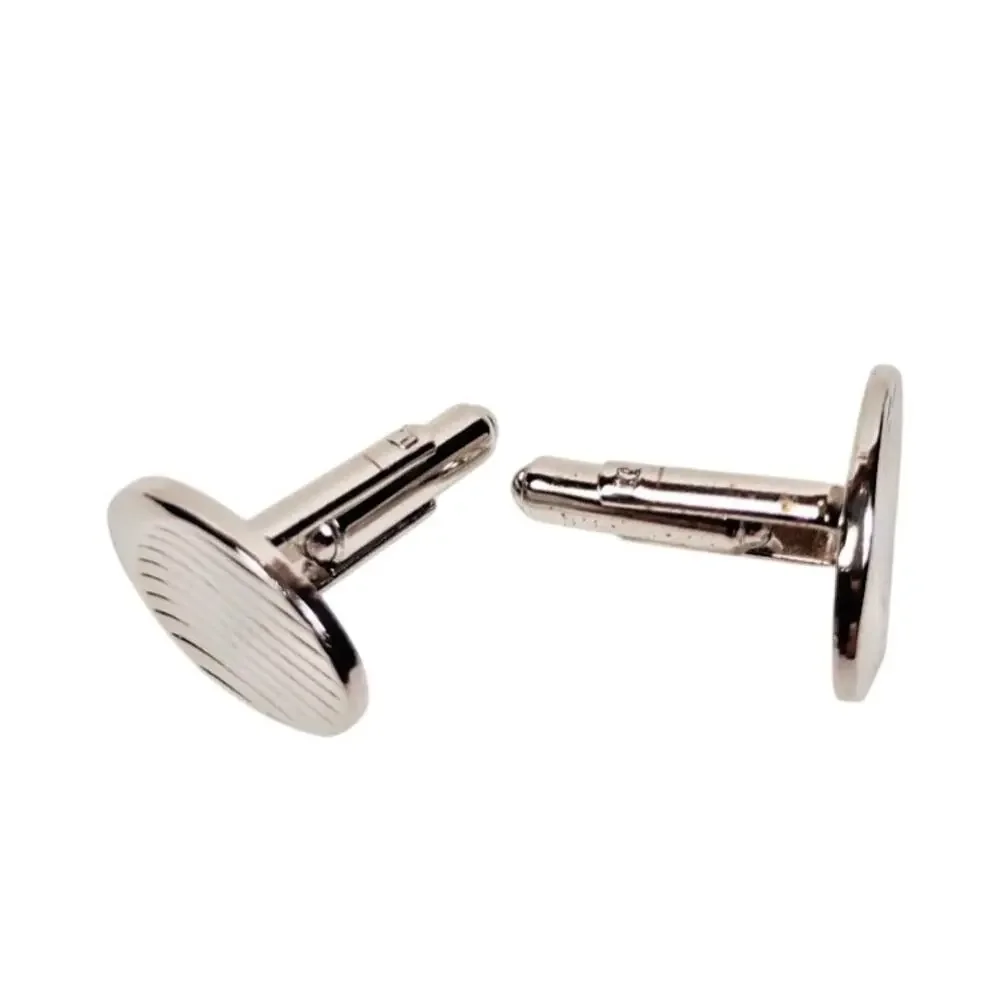 Vintage Oval Ribbed Silver Stainless Cuff Links EMJ Emmons Pair Formal Cufflinks